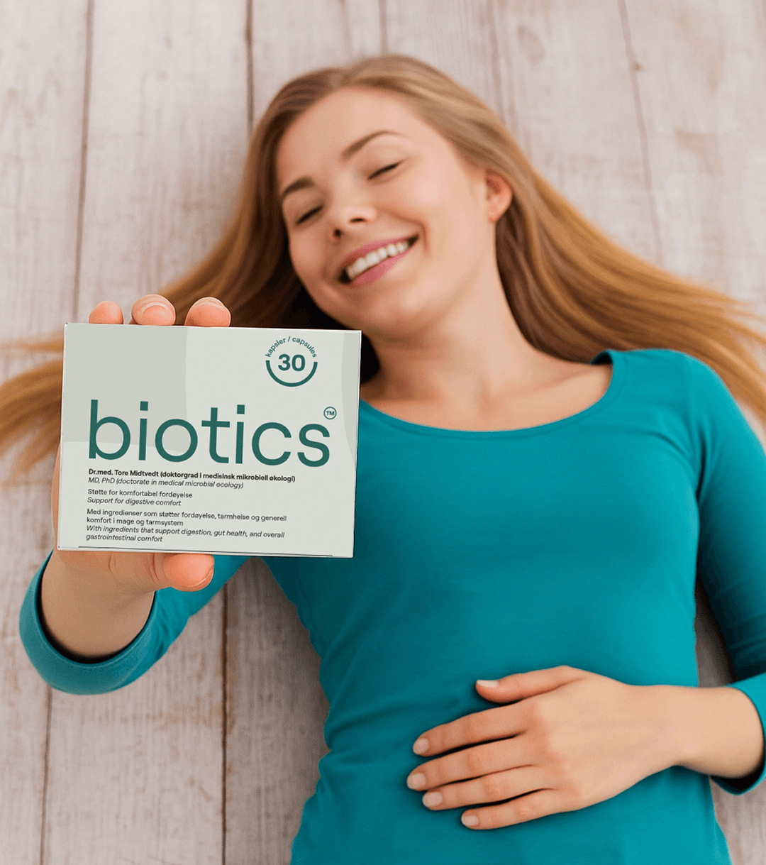 Ženska z izdelkom Biotics